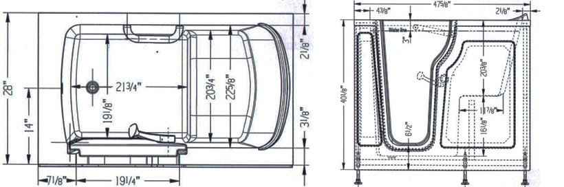 開門踏入式安潔浴缸-S2848 尺寸圖