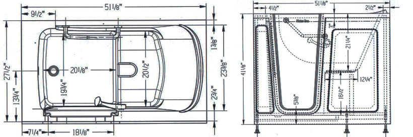 開門踏入式安潔浴缸- 2852 尺寸圖