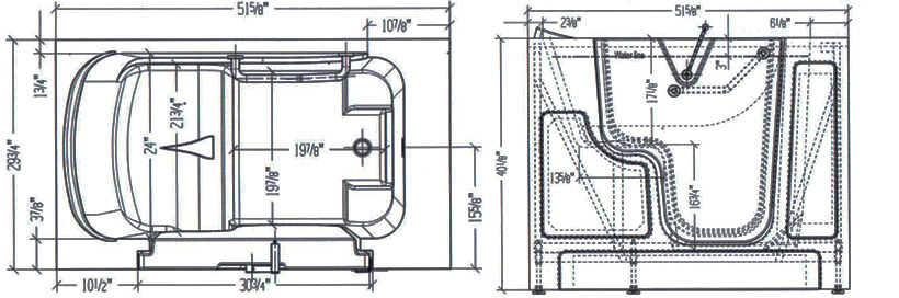 開門踏入式安潔浴缸- 3052W 尺寸圖